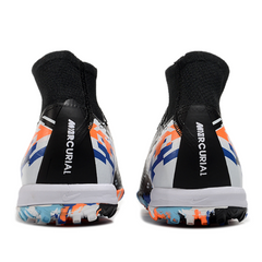 Nike Zoom Mercurial Superfly 10 Elite Black, White, and Blue Kids Turf TF Football Boot