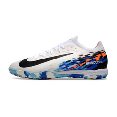 Nike Zoom Mercurial Vapor 16 Elite White, Blue, and Orange Kids Turf TF Football Boot