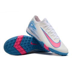 Nike Zoom Mercurial Vapor 16 Elite White, Blue and Pink Kids Turf TF Football Boot