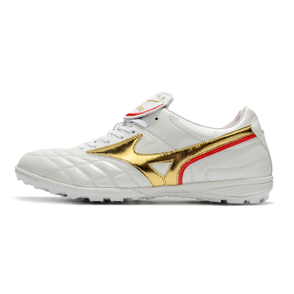 Chuteira Society Mizuno Wave Cup TF Branca e Dourada - VENI Futebol