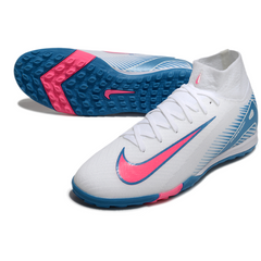 Nike Zoom Mercurial Superfly 10 Elite White, Light Blue, and Pink Turf TF Football Boot