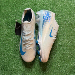Nike Air Zoom Mercurial Vapor 16 Elite White and Light Blue Firm Ground FG Kids Football Boot Size 38 Eur