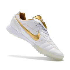 Nike Tiempo 7 R10 Elite White and Golden Turf TF Football Boot