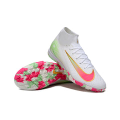 Nike Zoom Mercurial Superfly 10 Elite Kids White Pink and Green Turf TF Football Boot