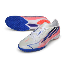 Adidas F50 Hyperfast Elite Whitem Blue and Orange Turf TF Football Boot
