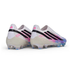 Adidas F50 Hyperfast Laceless Elite White and Blue Firm Ground FG Football Boot