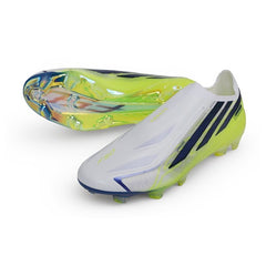 Adidas F50 Hyperfast Laceless Elite White, Light Green and BlueFirm Ground FG Football Boot