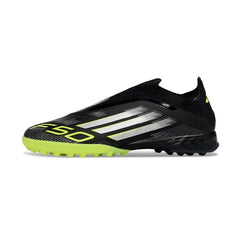Adidas F50 Laceless Elite Black and Green Turf TF Football Boot