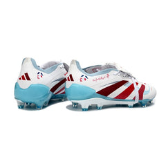 Adidas Predator 25 Elite White, Light Blue and Dark Red Firm Ground FG Football Boot