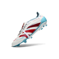 Adidas Predator 25 Elite White, Light Blue and Dark Red Firm Ground FG Football Boot
