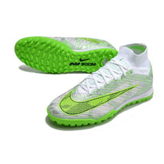 Nike Zoom Mercurial Superfly 9 Elite Silver and Green Turf TF Football Boot
