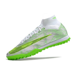 Nike Zoom Mercurial Superfly 9 Elite Silver and Green Turf TF Football Boot
