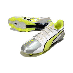 Puma King Ultimate White Gray and Yellow Firm Ground FG Football Boot